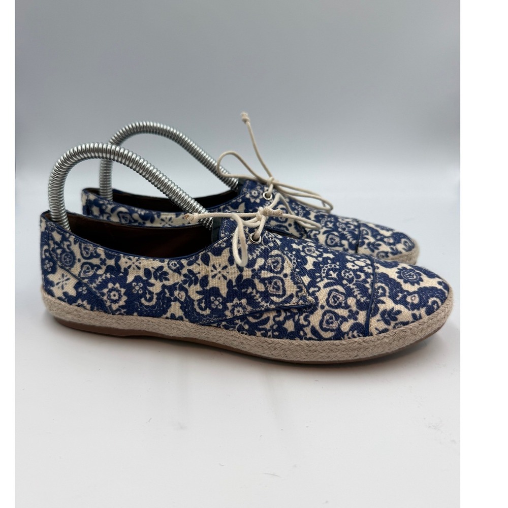 Tabitha Simmons Blue Floral Damask Espadrille Lace Up Flats Made in Italy 37.5